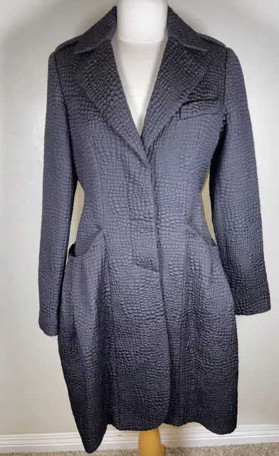 Vera Wang Textured Quilted Wool Silk Blend Black Coat Size 4