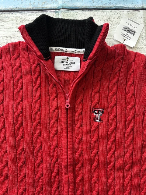 TEXAS TECH Women Size L FULL ZIP CARDIGAN Cable Knit NCAA Full Zip NWT