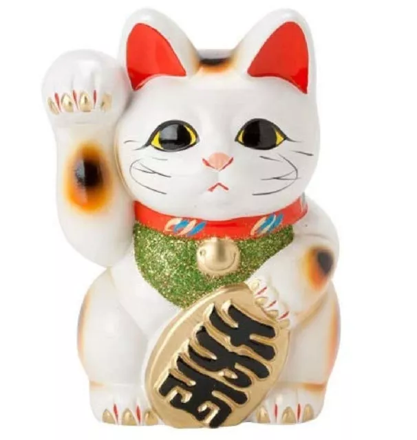 Made in Japan Lucky Cat 7.5'' Tokoname Porcelain White Maneki Neko Right Hand