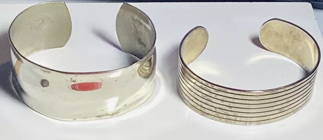 Vintage Silver Metal 1 Ribbed Bangle Cuff Bracelet Lot