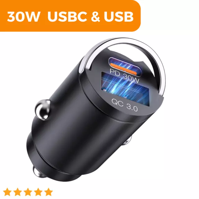 Car Fast Charger USB and USBC Type-C for iPhone Samsung Cigarette Lighter 3