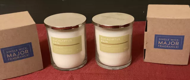 2X Bath & Body Works EUCALYPTUS RAIN Single Wick Scented Candles 7oz Lot/Pair