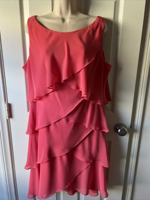 SL FASHIONS Sleeveless Chiffon Tiered A-Line Dress Women's Sz 16 Salmon