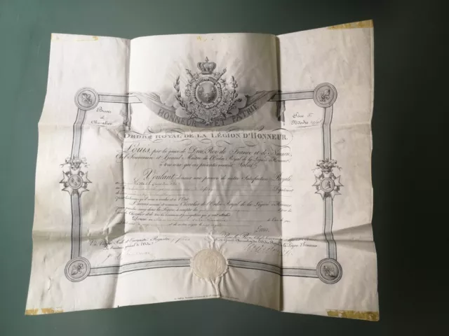 France Diplôme De Chevalier De L'ordre De La Légion D'honneur 1819 Restauration