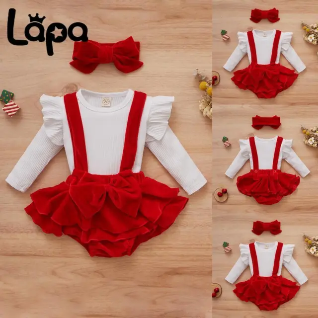 Lapa 3PCs NewBorn Baby Girls Outfit Floral Romper Tops Dress Suit Infant Clothes