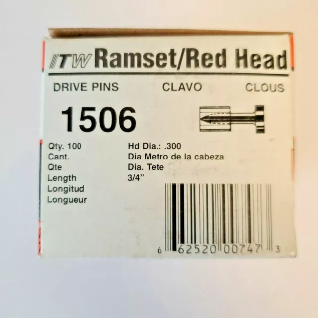 ITW RAMSET/RED HEAD 1506 3/4” Plated Drive Pins, Powder Fasteners, .300, 100/Box