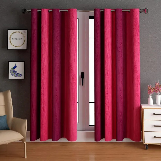 Polyester Curtain Red Colorful Solid Plain Beautiful Triple Tone (5 feet Pack-2)
