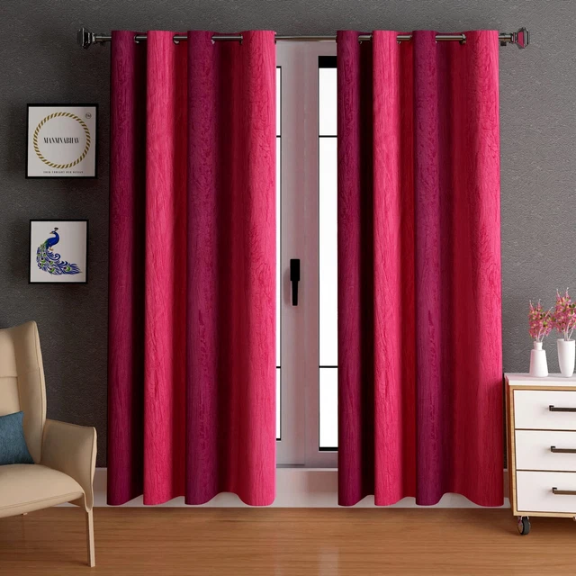 Polyester Curtain Red Colorful Solid Plain Beautiful Triple Tone (5 feet Pack-2)
