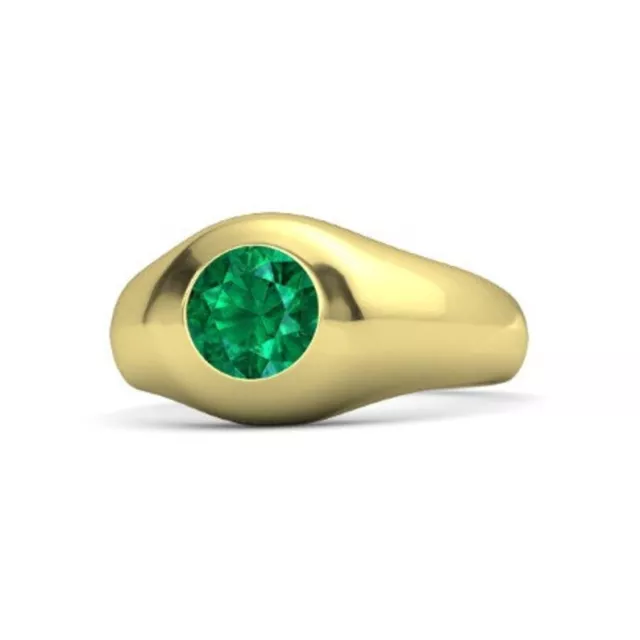 14k Solid Gold Natural Zambian Emerald Gemstone Engagement Men's Ring