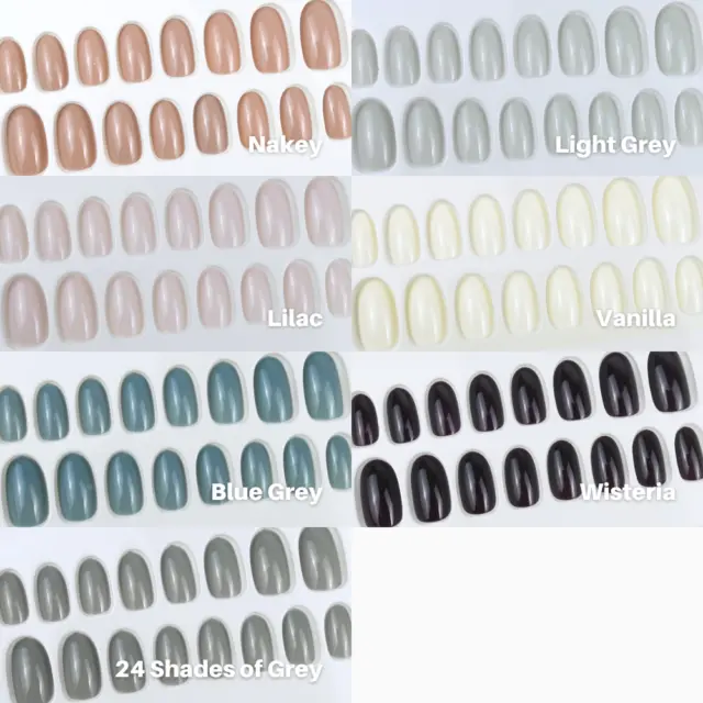 Nailhur Oval - Creme Reusable Fake Press Glue On Nails Tips Nude Lilac Red Blue
