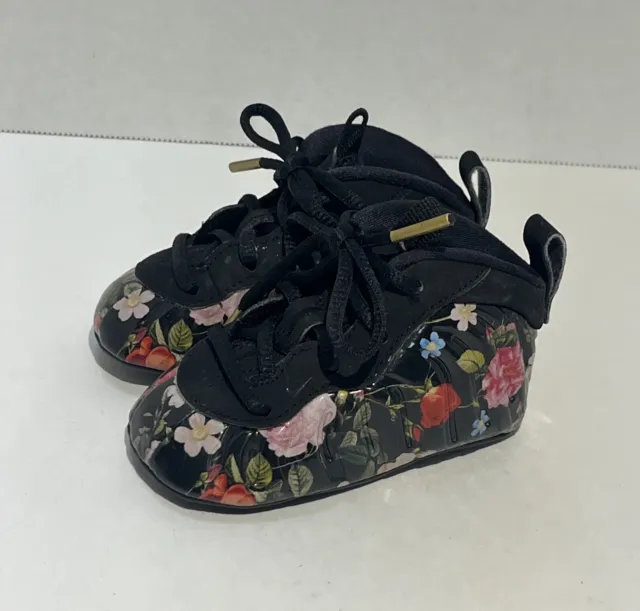 NIKE Little Posite One  Premium Lace Up Shoes Baby Size 3C AT8248-001 Floral