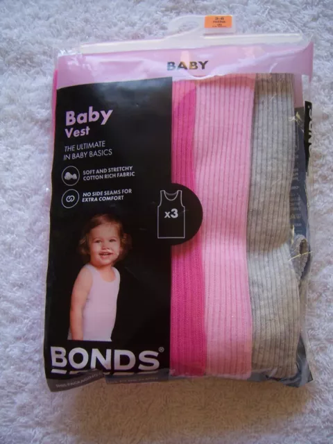 BNIP Baby Girl's Bonds 3 Pack Pink & Grey Singlets Size 00