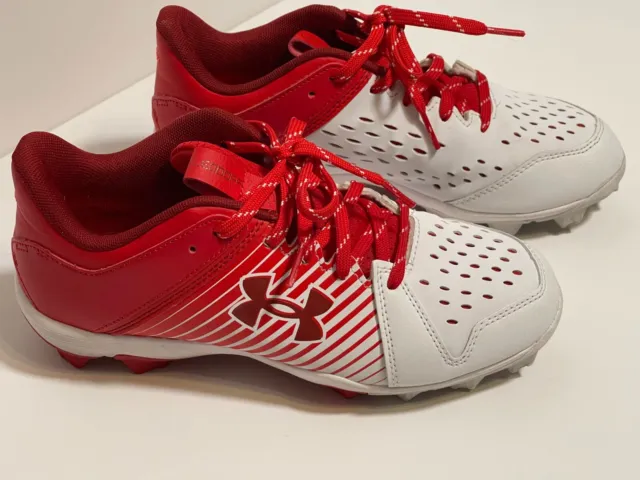 Boys Red & White Under Armour Leadoff Low Rm Jr Shoes Cleats Sz 5.5Y Youth
