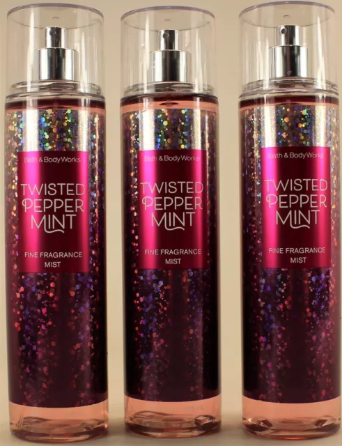 QTY 3 - Bath & Body Works TWISTED PEPPERMINT Fine Fragrance Body Mist Spray 8 Oz