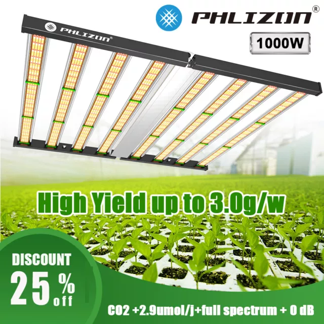 Phlizon 640W 1000W LED Bar Grow Light Full Spectrum Indoor Veg Flower Plant Lamp