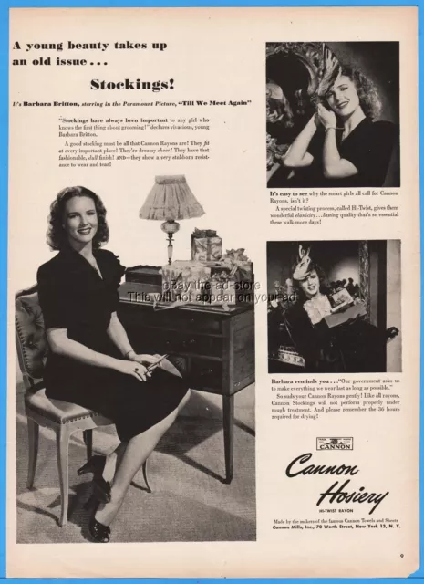 1944 Cannon Hosiery stockings Barbara Britton Till We Meet Again movie promo ad