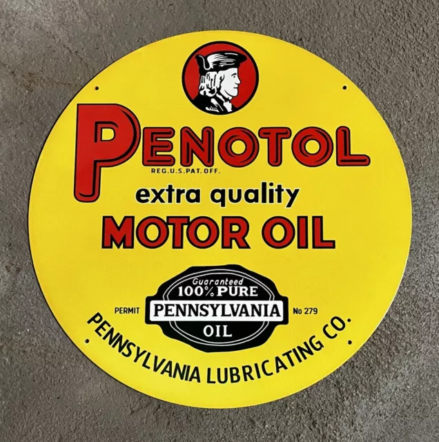 PENOTOL Motor Oil, Pennsylvania Lubricating Co., One-Sided 12” Porcelain Sign