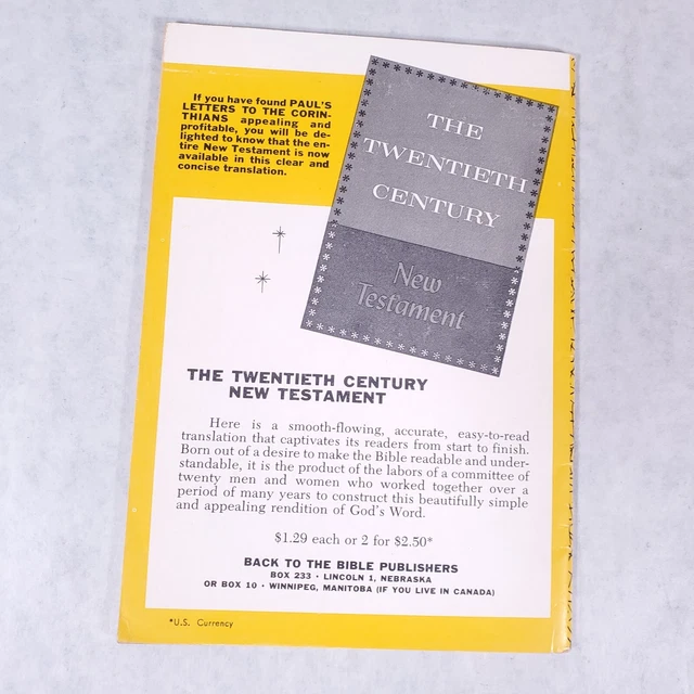 PAUL’S LETTER TO the Corinthians 20th Century Translation by Back to