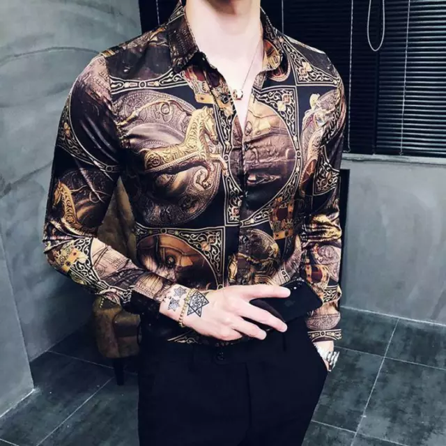 NUOVA CAMICIA DI marca da uomo lusso con stampa oro XXX50 EUR 37