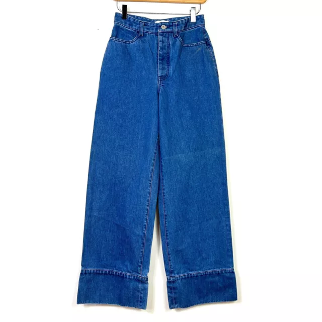 Kowtow Women’s Jeans High Waist Straight Leg Stage Pant Rigid Denim Blue XS/25