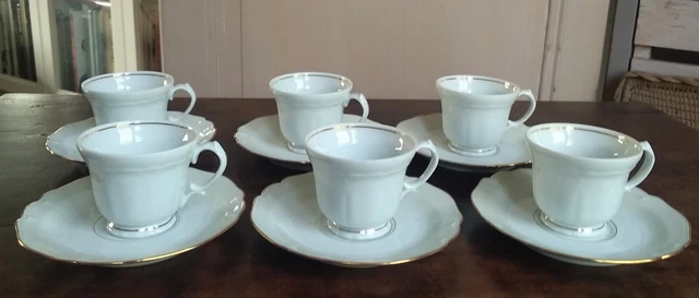6 tasses à café & soucoupes porcelaine blanche et or LIMOGES Union Limousine