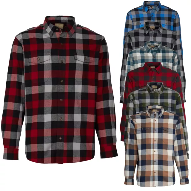 Mens Flannel Cotton Shirt Heavy Plaid Lumberjack Check Long Sleeve Casual Work