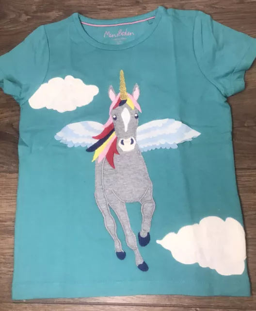 Mini Boden Girls Unicorn T-Shirt Applique Front and Back  Age 6-7 Years NEW