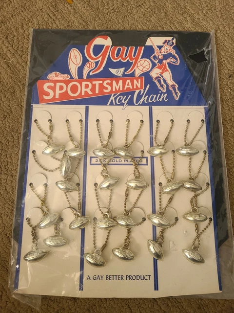 Vintage 1950's Gay Sportsman 24K Gold Plated Football Key Chain Display