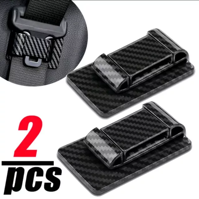 2x Carbon Fibre Car Seat Belt Holder Stabilizer Limiter Clip Interior Accessory