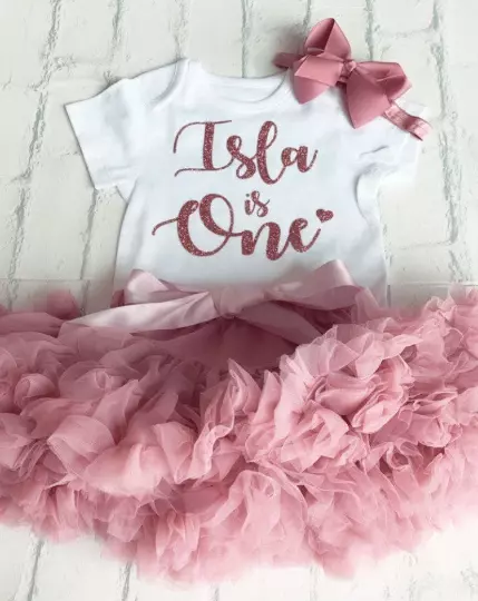 Girls 1st First Birthday Cake Smash Outfit Tutu Personalised Rose Gold Glitter