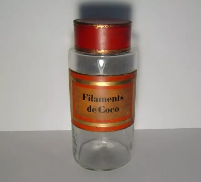 Antique French Apothecary Jar Store Display FILAMENTS DE COCO Glass with Tin Top Antique French Apothecary Jar Store Display FILAMENTS DE COCO Glass with Tin Top