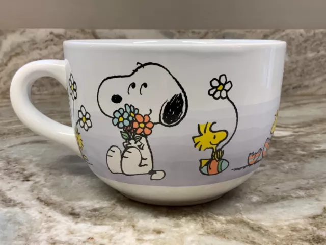 Large Easter Coffee Mug Snoopy And Woodstock Floral. 24 oz Peanuts. New.