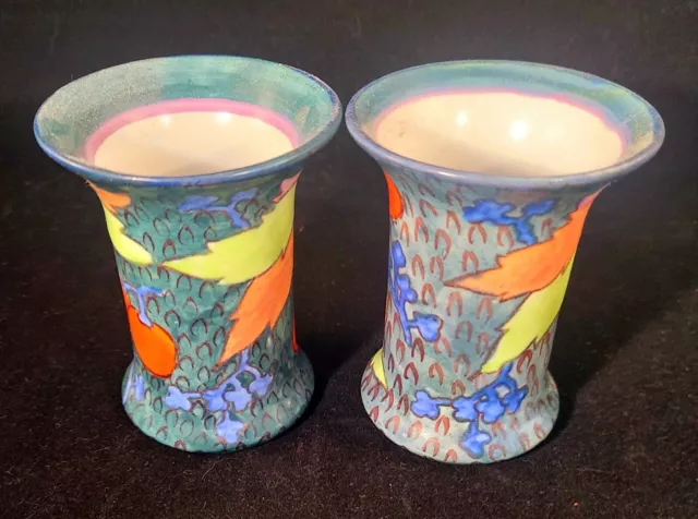 Rare Art Deco Carlton Ware Pair Of Bud Vases Cherry Pattern 3272 ca 1930 2