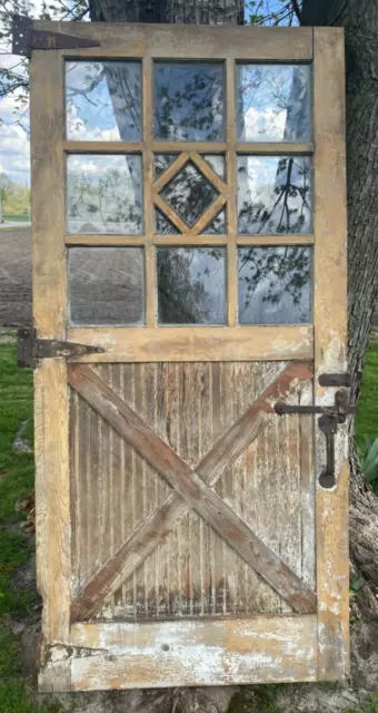 Vintage Antique Wood Barn Entry Door Original Architectural Salvage Glass Window