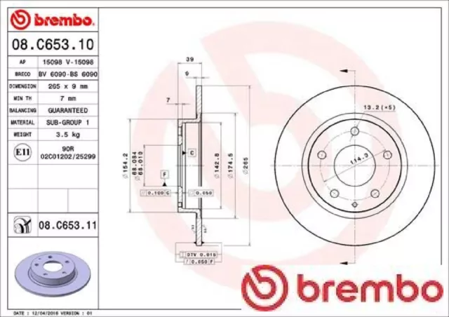 2x Bremsscheibe Brembo 08.C653.11 2 Bremsscheiben Hinterachse Hinten für Mazda