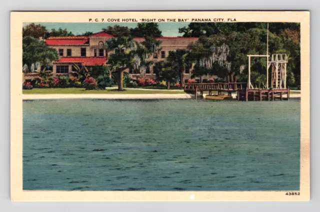 Postcard Linen FL Cove Hotel Motel Inn Resort Docks Bay View Panama City Florida