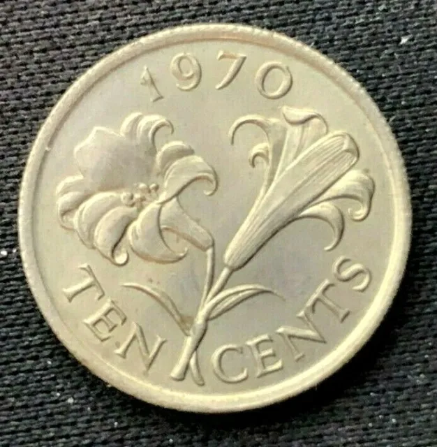 1970 Bermuda 10 Cents Coin  AU   Copper nickel World Coin    #K1553