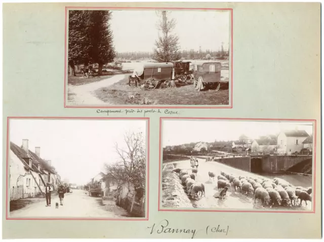 France, Bannay, vue générale de la commune et campement de Tziganes  vintage sil