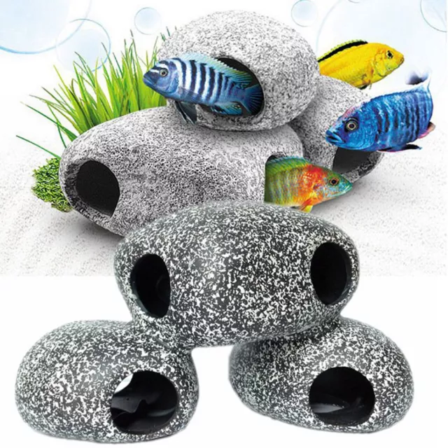 2 pcs Stone Rock Cave Aquarium Tropical Cichlid Fish Tank Orn#DC