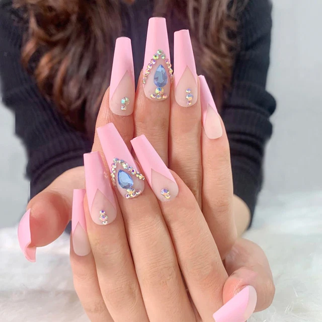 Cercueil Strass long Ballet faux ongles Portable Pointe des ongles Faux ongles