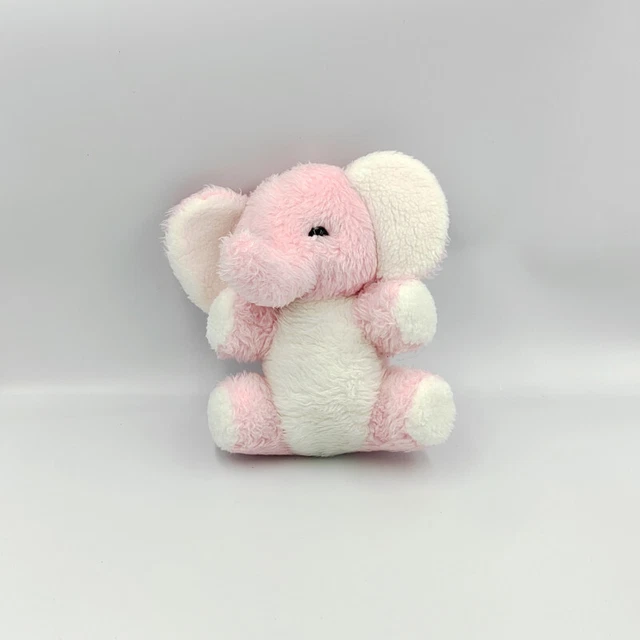 Ancien Doudou peluche éléphant rose blanc Nounours - 29664