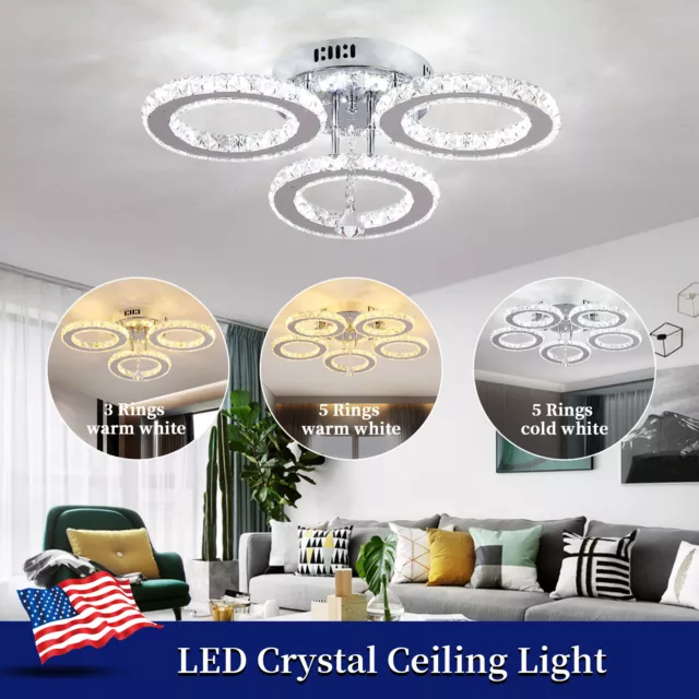 Crystal Rings Chandelier Modern LED Ceiling Light Fixture Stainless Steel Lamp