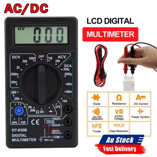 DT-830B Multi Portable LCD Digital Multimeter Amp AC/DC Volt Ohm Meter Tester AU