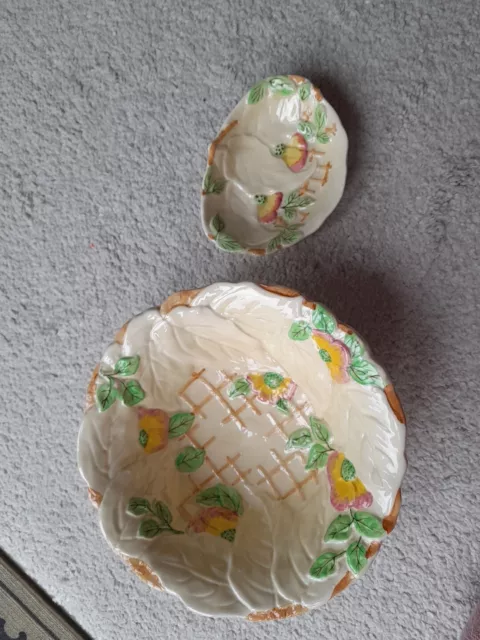 2 Vintage Brentleigh Ware "Beech"  Fruit Bowl & Ceramic 1950 Small Floral Dish