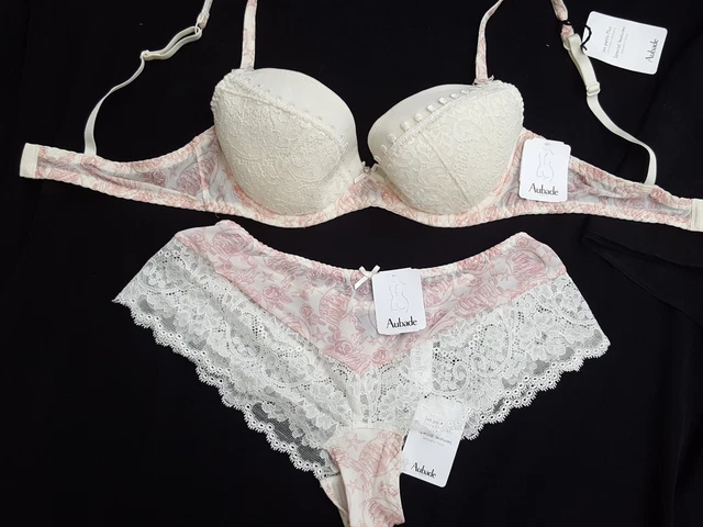 Soutien-gorge Aubade 85D Avec Shorty - Noir Dentelle Floral, Neuf Avec étiquettes