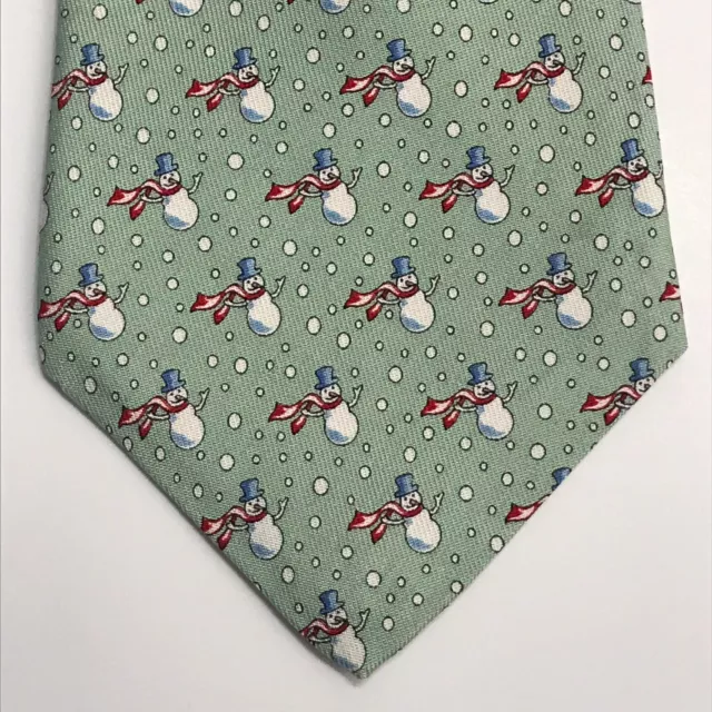 VINEYARD VINES Boys Tie Green Snowman XMAS Geo 49L 3.25W MINT USA EUC Retail-$89