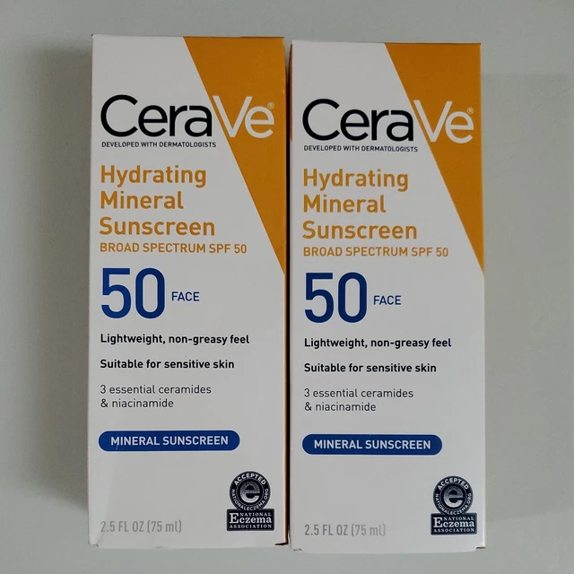 CERAVE HYDRATING SUNSCREEN SPF 50 Face Lotion x2 Exp 2024+ 22.99