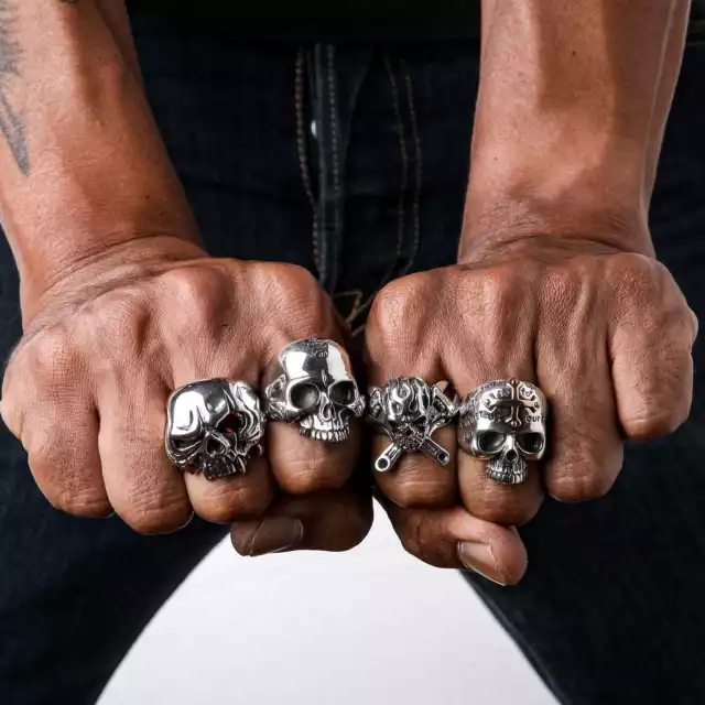 Classic Half Jaw Skull 925 Sterling Silver Men's Ring New Biker Rocker Gothic