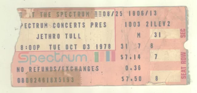 Jethro Tull & Uriah Heep 10/3/78 Philadelphia PA The Spectrum Rare Ticket Stub!