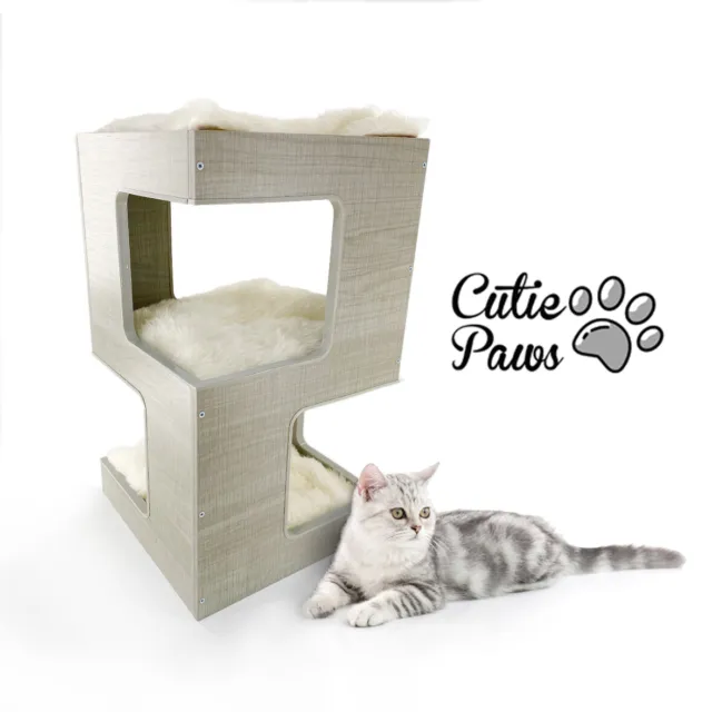 60CM CUTIE PAWS CAT CONDO Multi Level Tower Modern Sleep Cube House + FREE TOY 2
